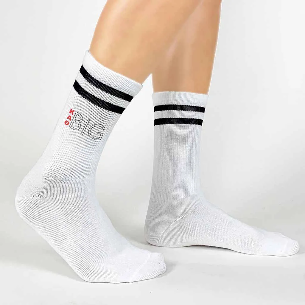 Kappa Alpha Theta Sorority Socks for your Big and Little with Greek Letters on Striped Cotton Crew Socks