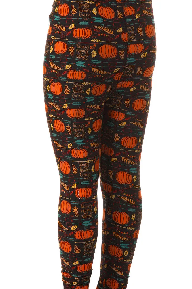 Kid's Happy Thanksgiving Pumpkin Pattern Printed Leggings