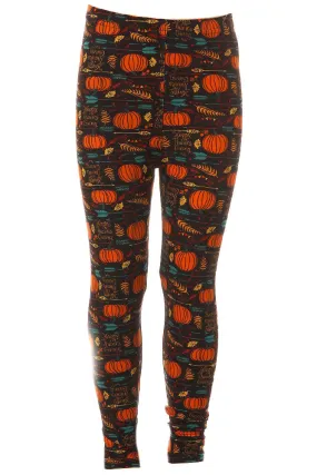 Kid's Happy Thanksgiving Pumpkin Pattern Printed Leggings