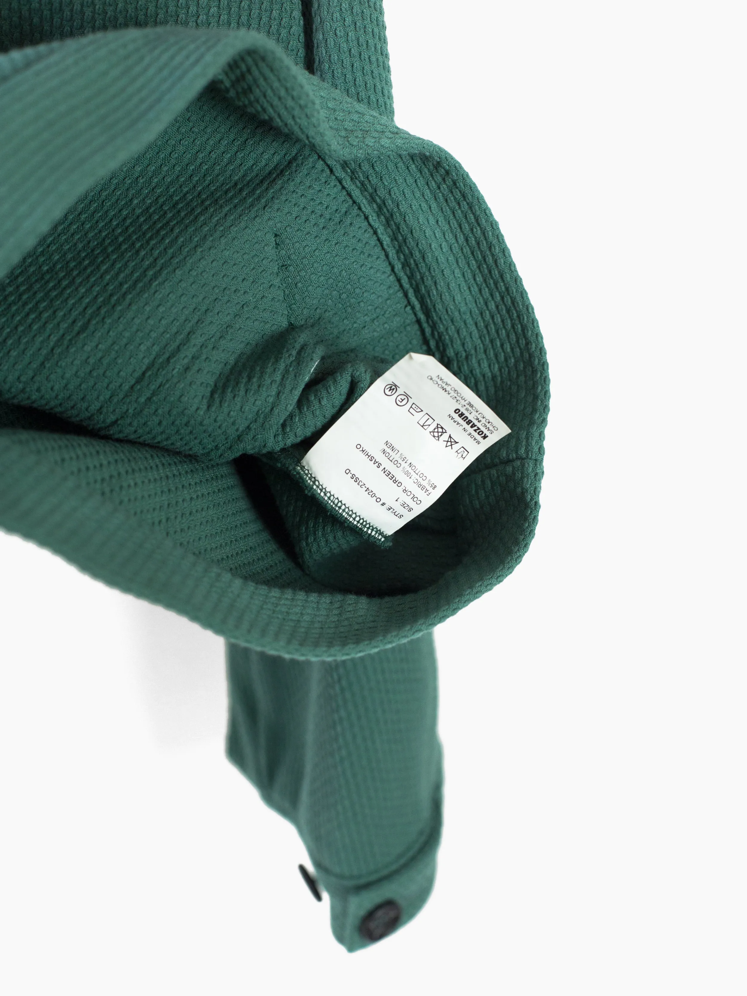 Kozaburo SS23 Copper Green Sashiko Monk Jacket