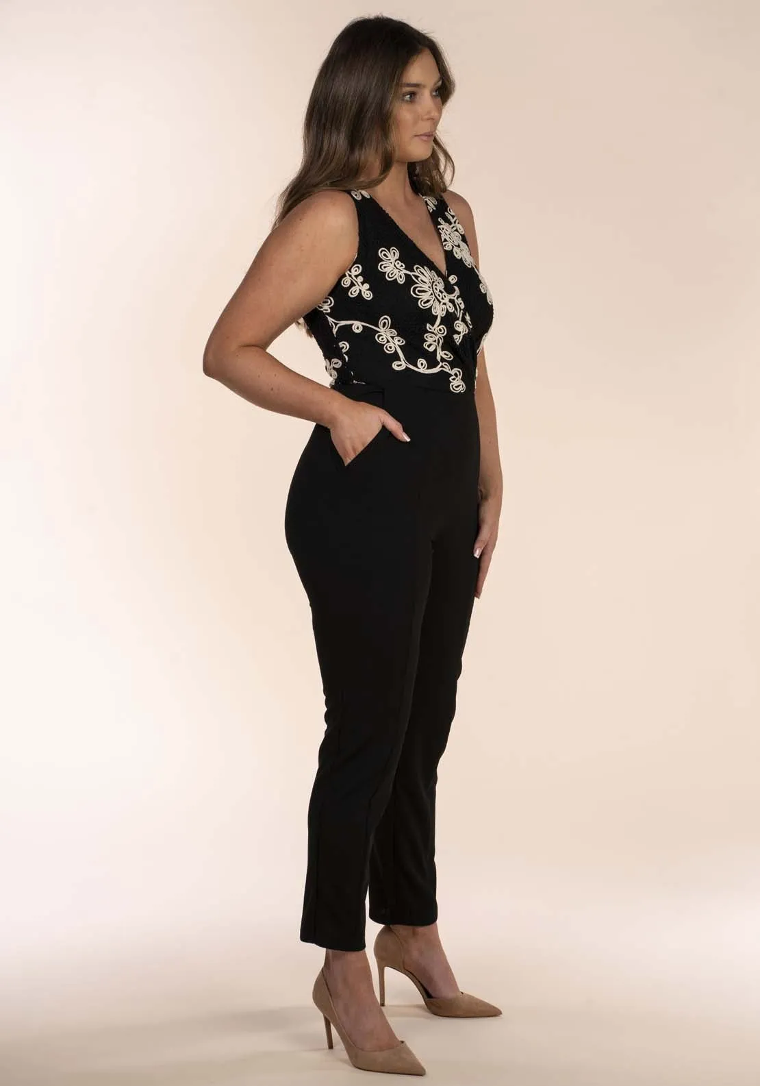 Lace Yoke Jumpsuit - Black