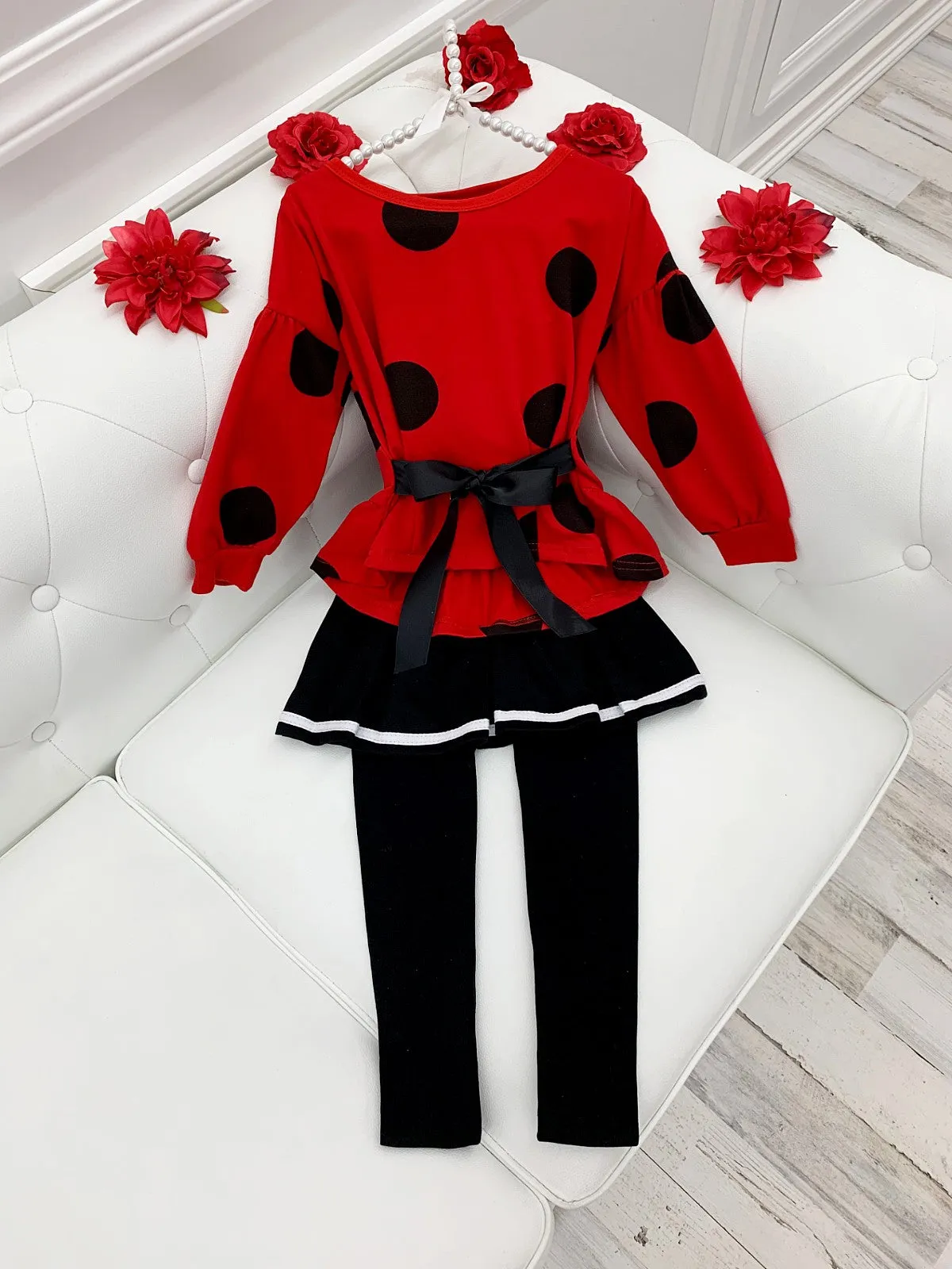 Lady Bug Prep Top And Skirt Legging Set