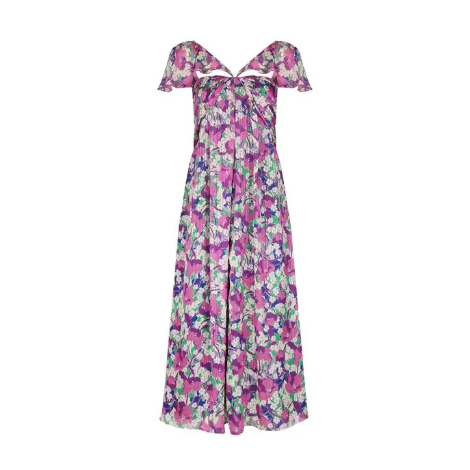 LONG PRINTED DEVORE DRESS Woman Fuxia Green