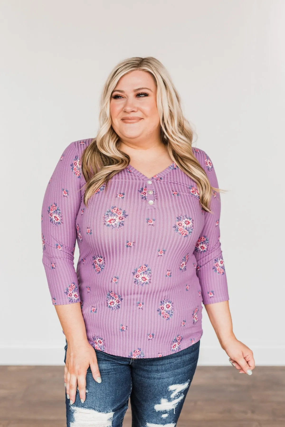 Looking Forward Floral Henley Top- Purple