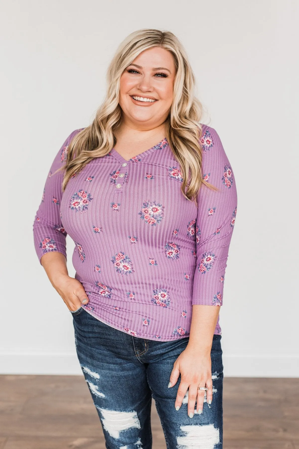 Looking Forward Floral Henley Top- Purple