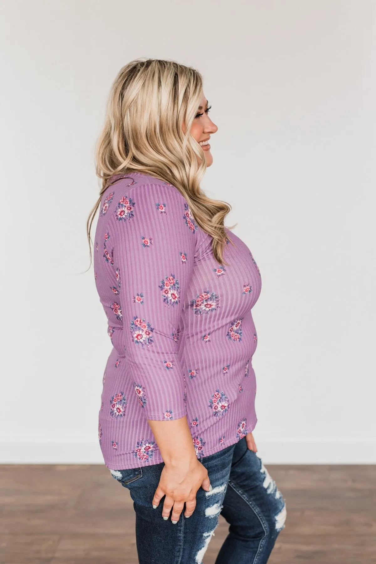 Looking Forward Floral Henley Top- Purple