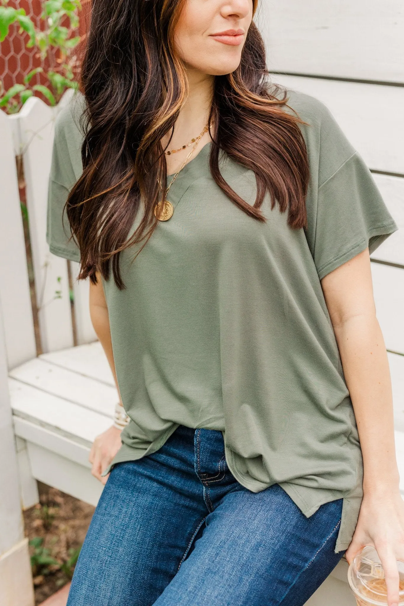 Make Today Matter V-Neck Top- Olive