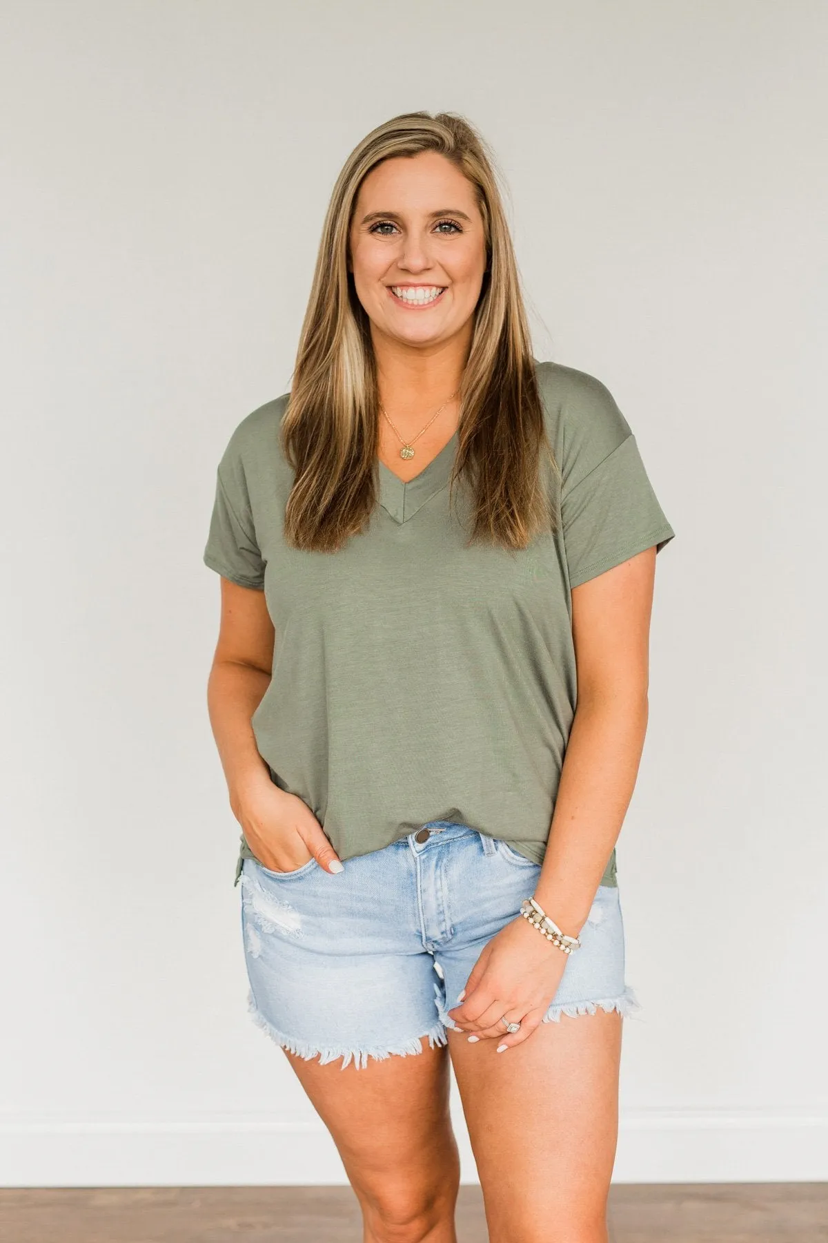 Make Today Matter V-Neck Top- Olive