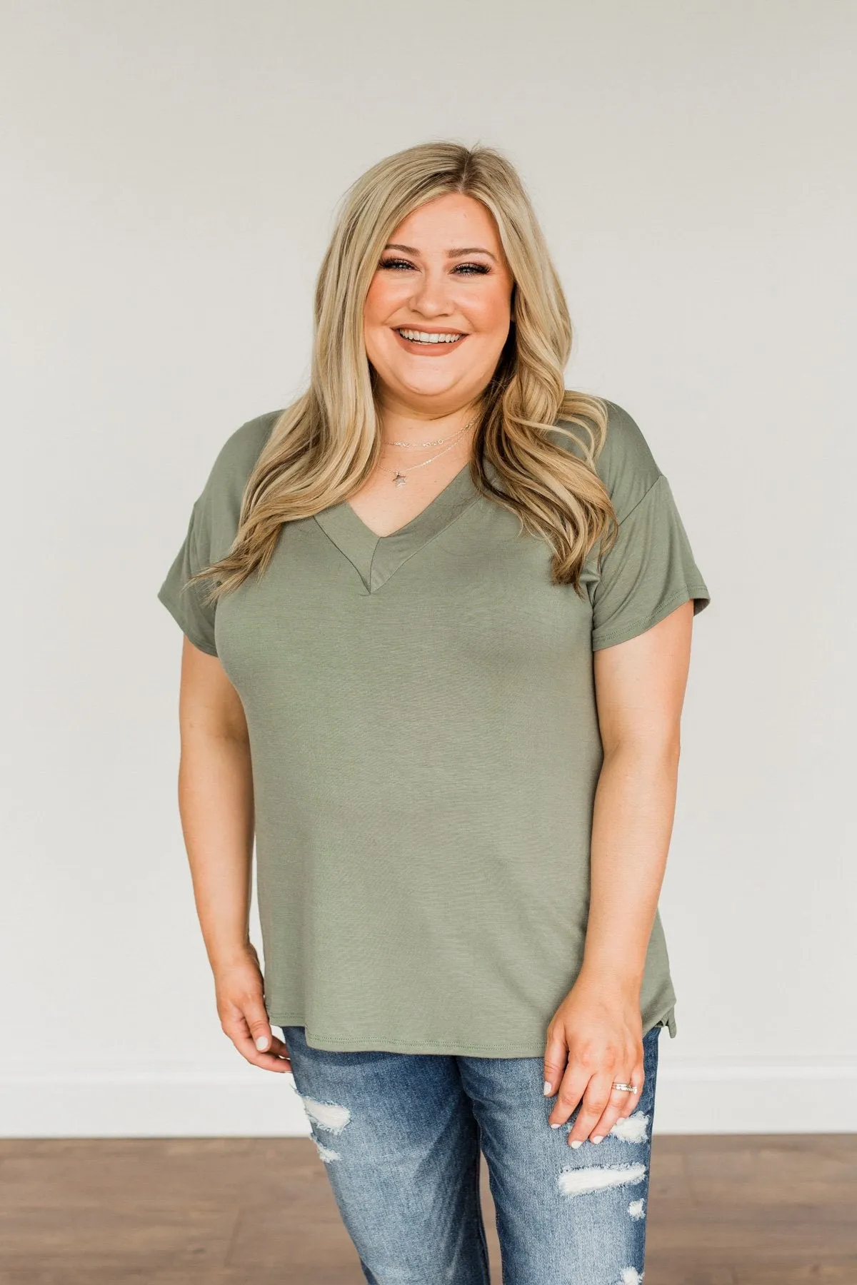 Make Today Matter V-Neck Top- Olive