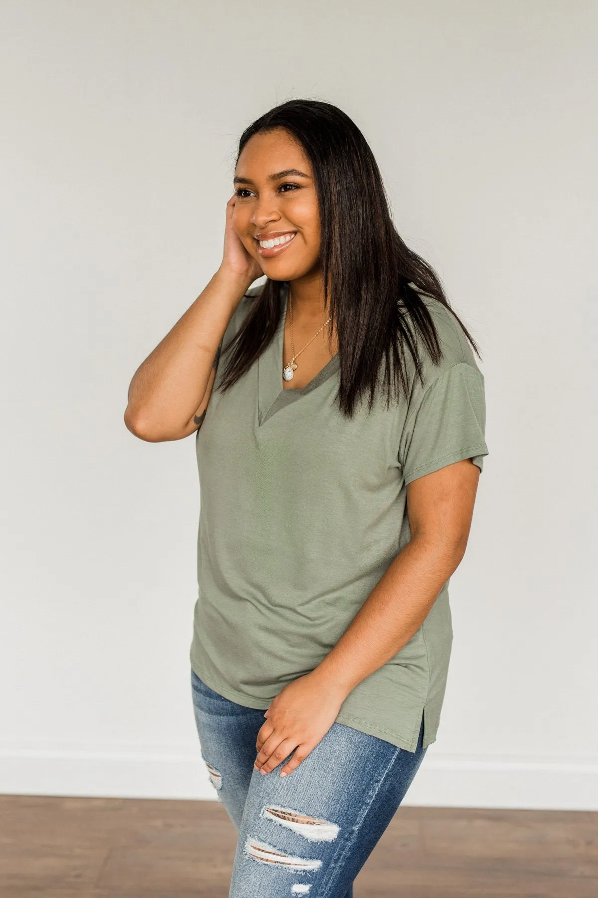 Make Today Matter V-Neck Top- Olive