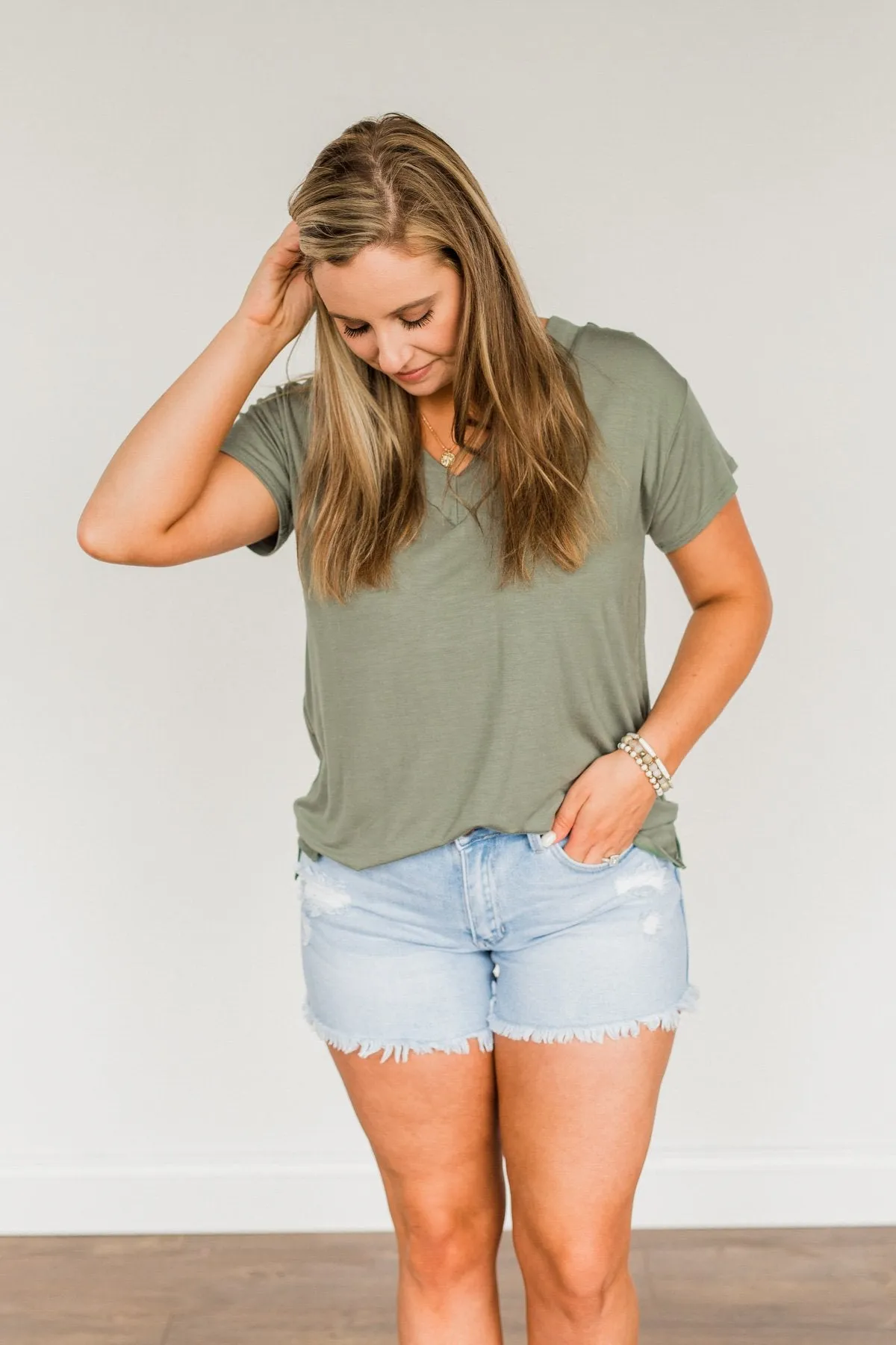 Make Today Matter V-Neck Top- Olive