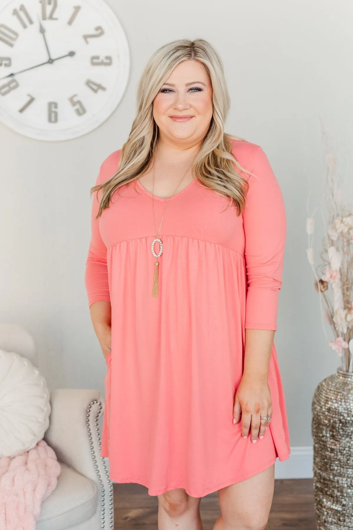 Marvelous Mornings Babydoll Dress- Coral