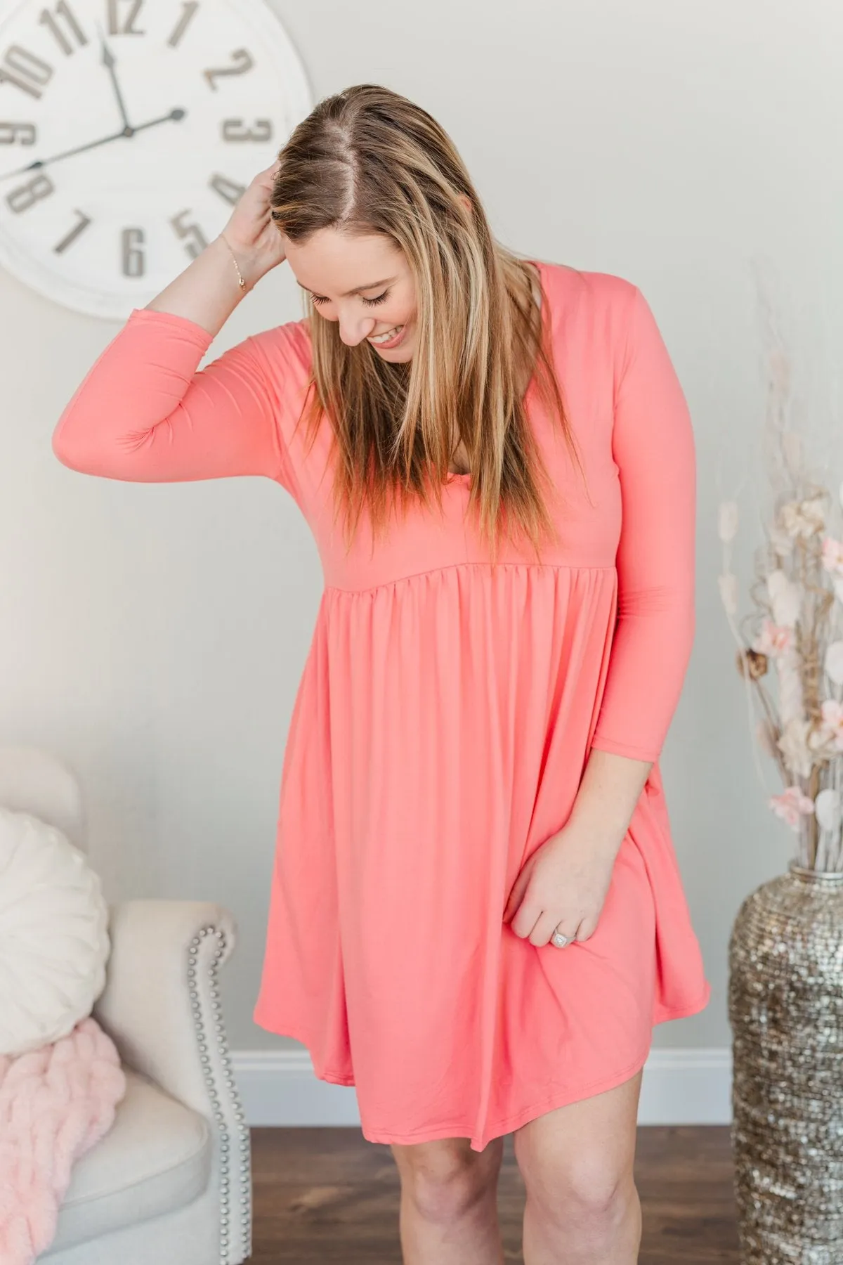 Marvelous Mornings Babydoll Dress- Coral