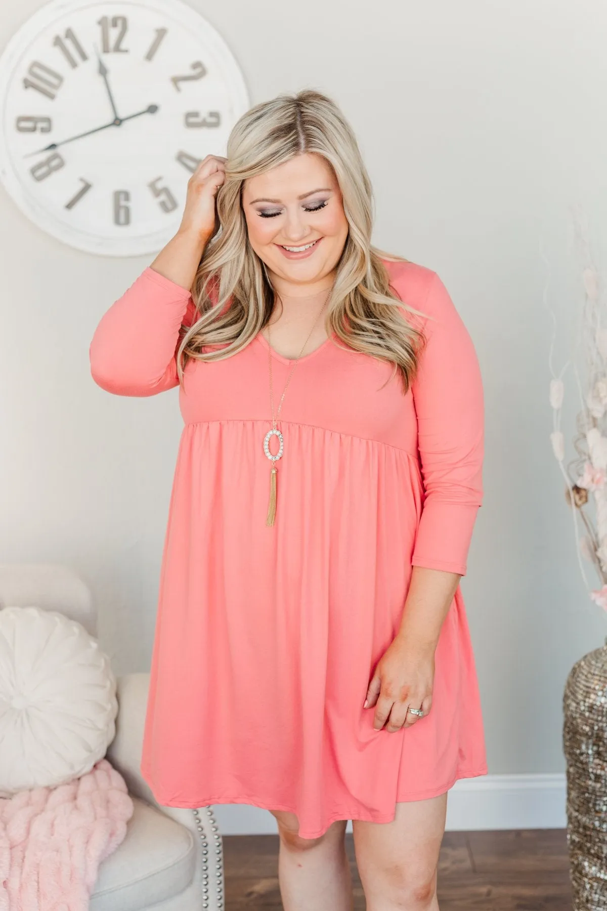 Marvelous Mornings Babydoll Dress- Coral