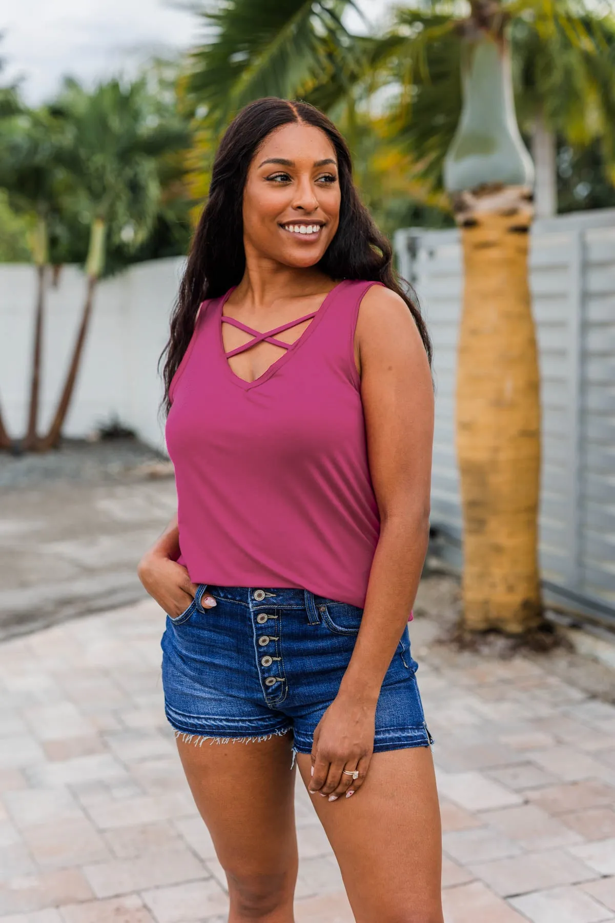 Meant What I Said Criss-Cross Tank- Magenta