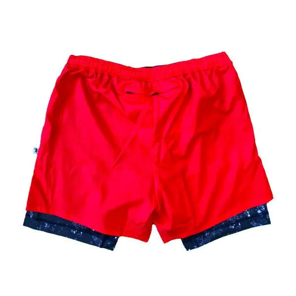 Mens 2-1 Compression Solid Red Rainmaker 7 Shorts