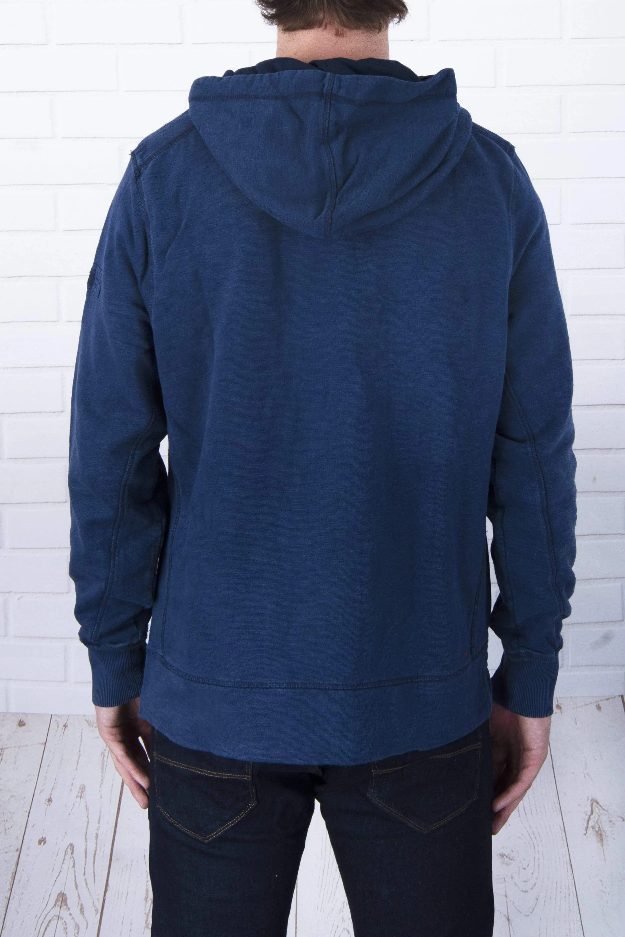 Men's Navy Half Button Pockets Cotton Jersey Sweatshirts Hoodies