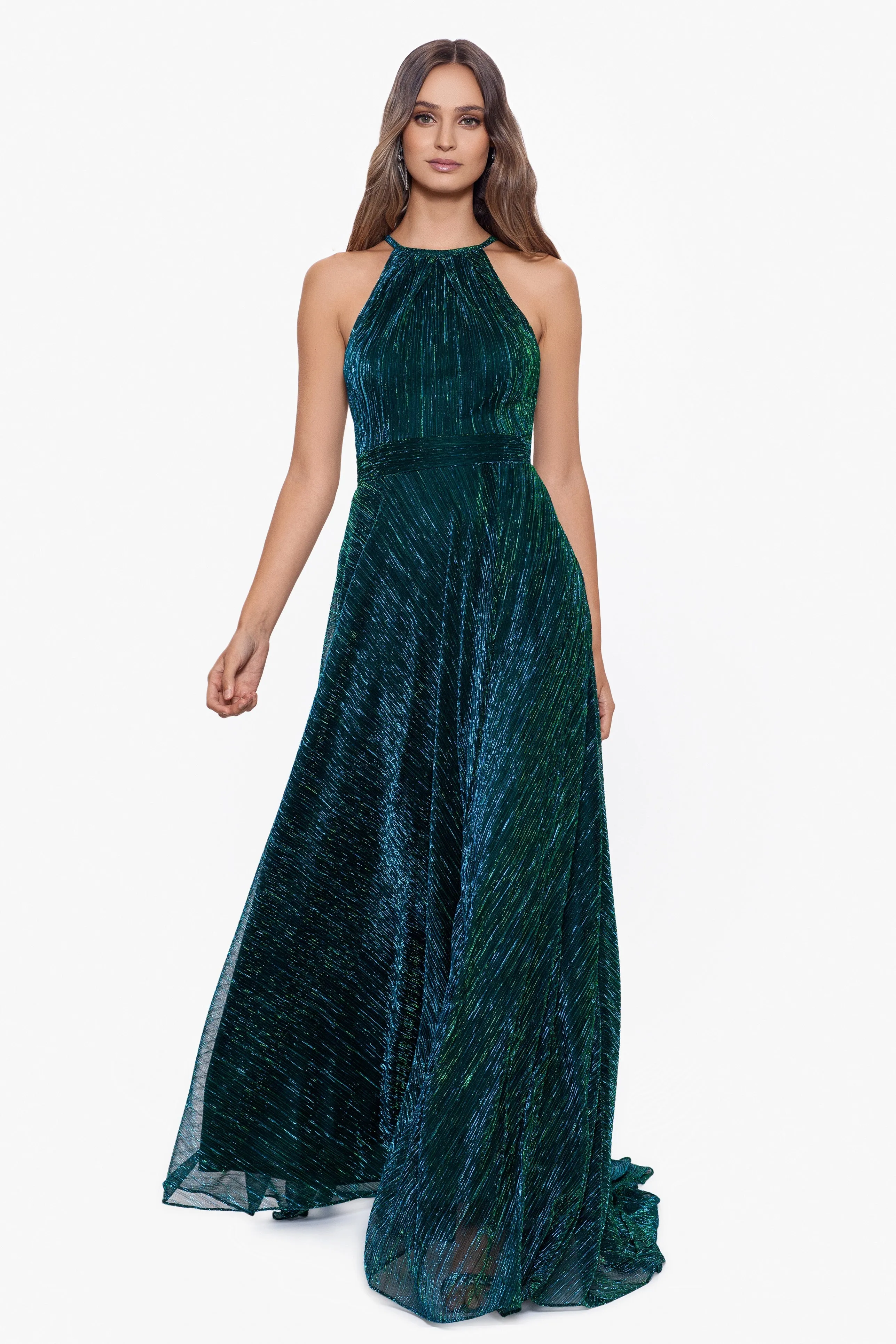 Mila Long Halter Metallic Dress