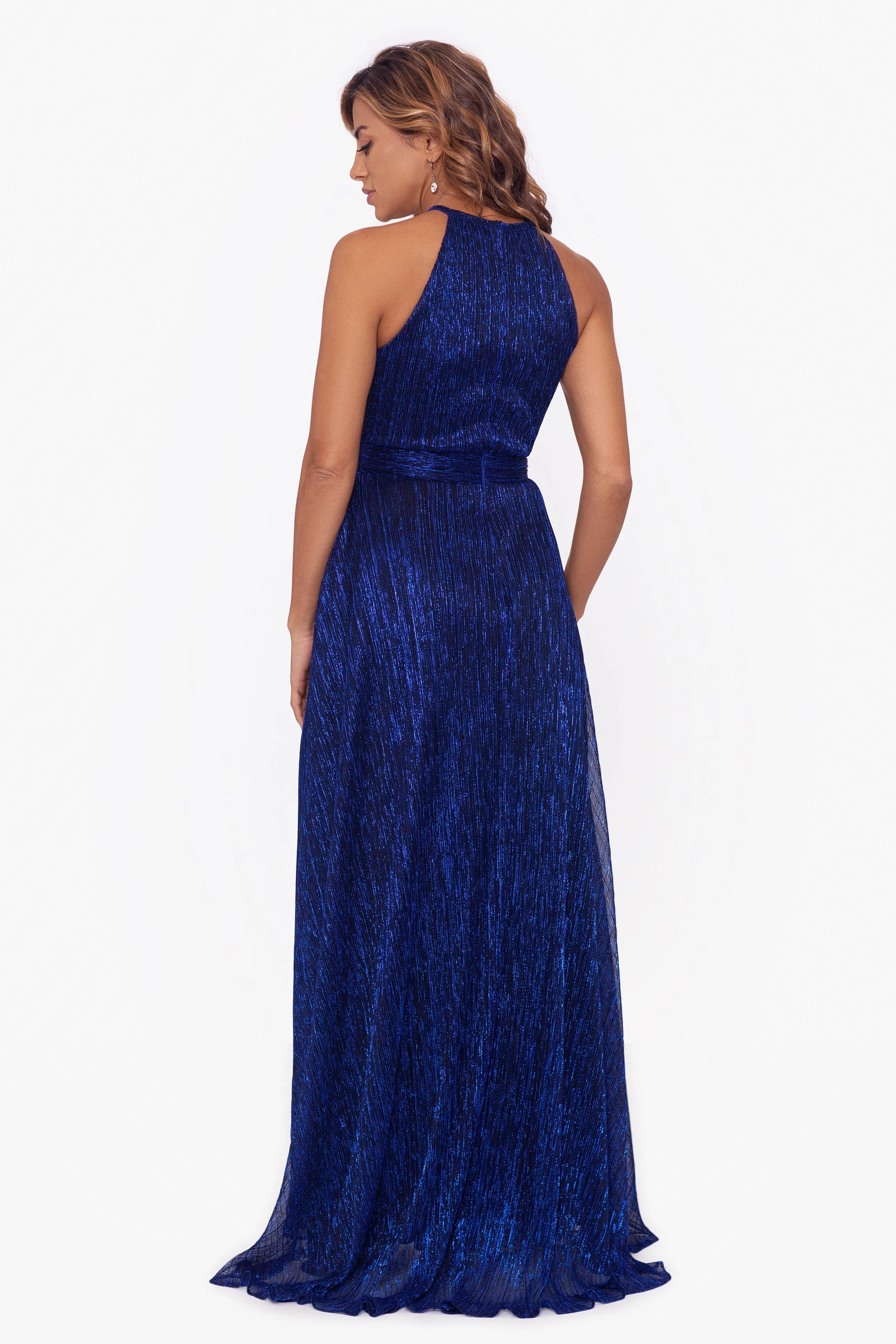 Mila Long Halter Metallic Dress