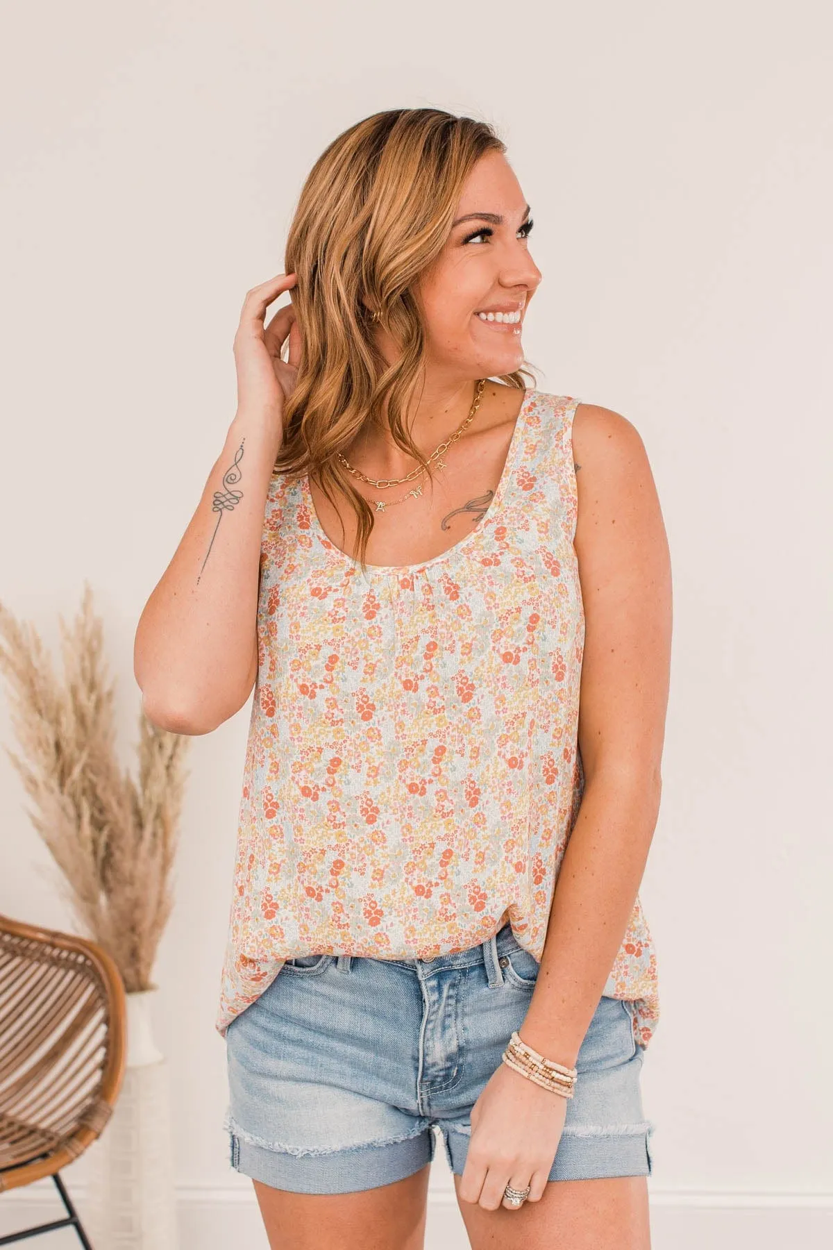 Morning Meadows Floral Tank- Coral & Yellow