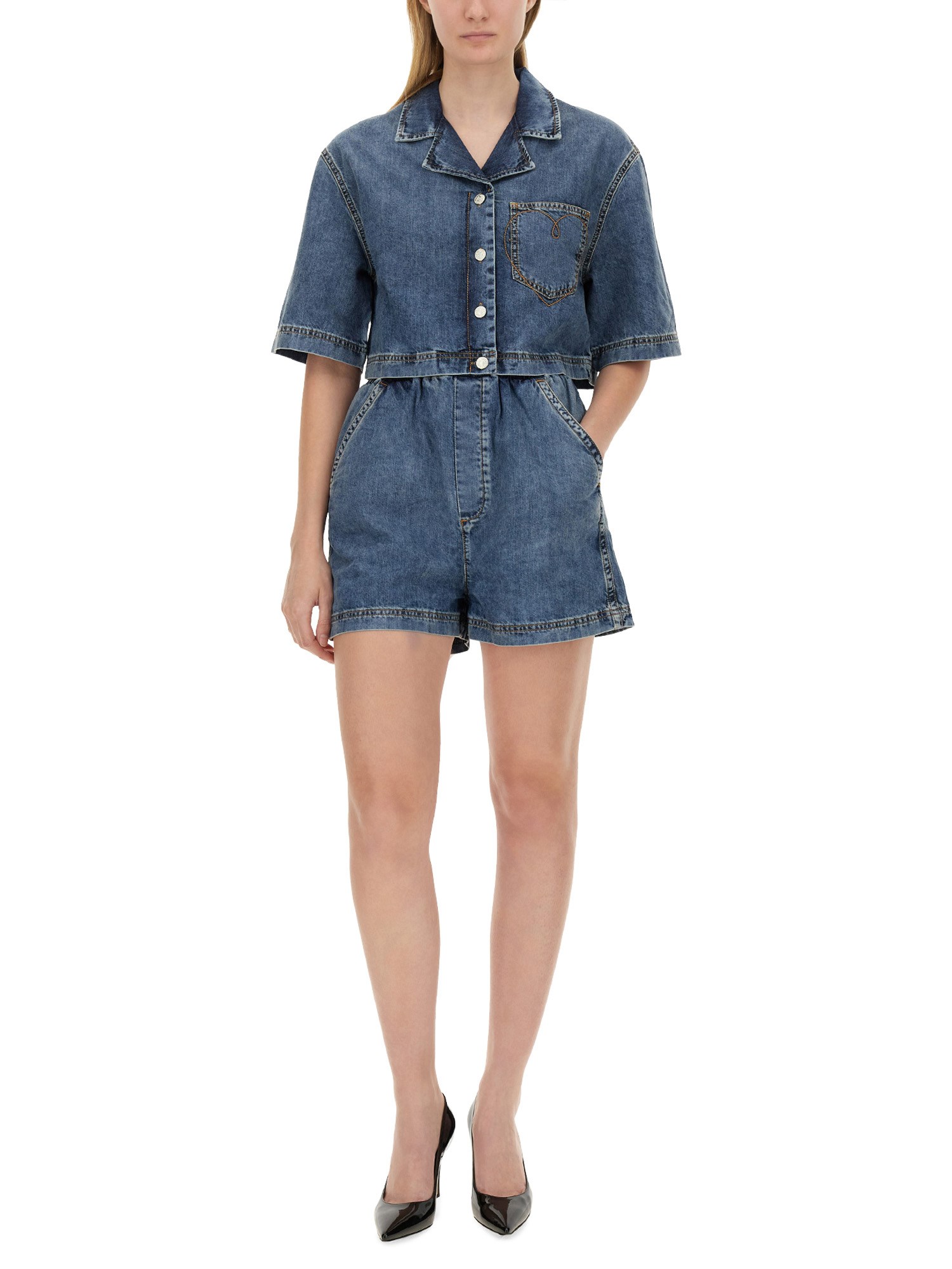 MOSCHINO JEANS    DENIM CROPPED SHIRT