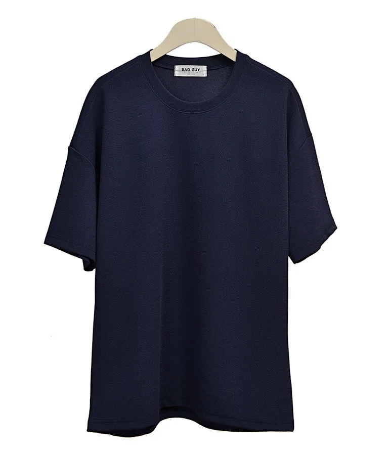 Navyblue Short Sleeved T-Shirts Mens Loose Fit Tees Solid Plain Tops