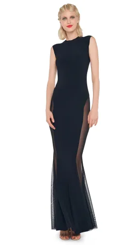 Norma Kamali - Sleeveless Crewneck Fishtail Gown W/Mesh - Black/Black Mesh