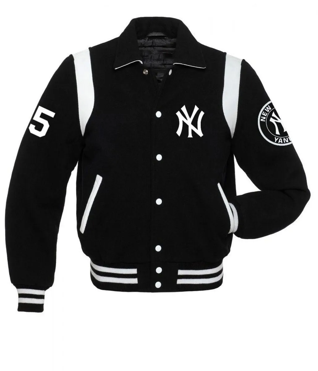 NY Yankees Sailor Collar Black Varsity Jacket