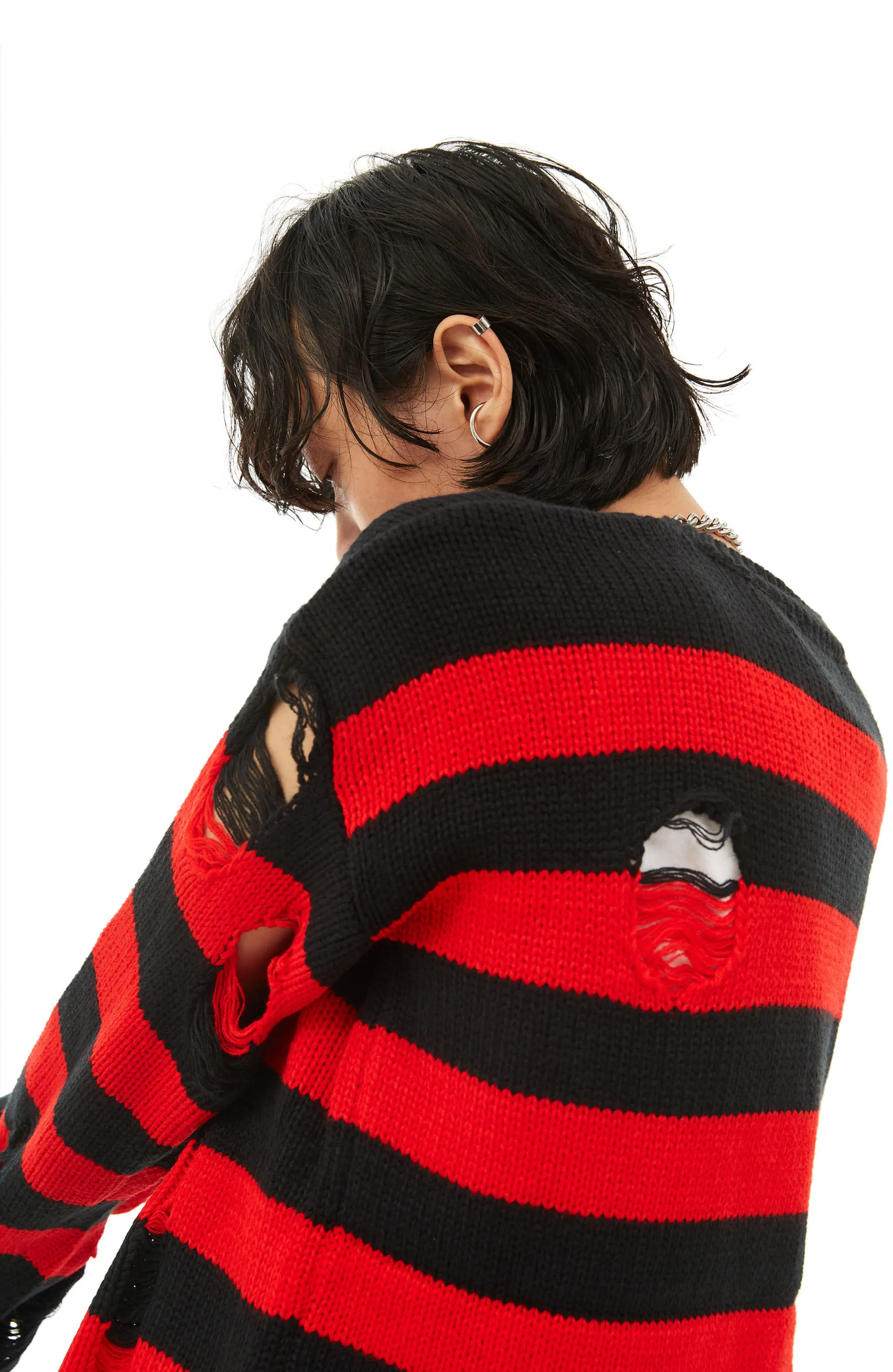 OPEN THE DOOR  |☆OPEN THE DOOR☆ destroyed stripe knit