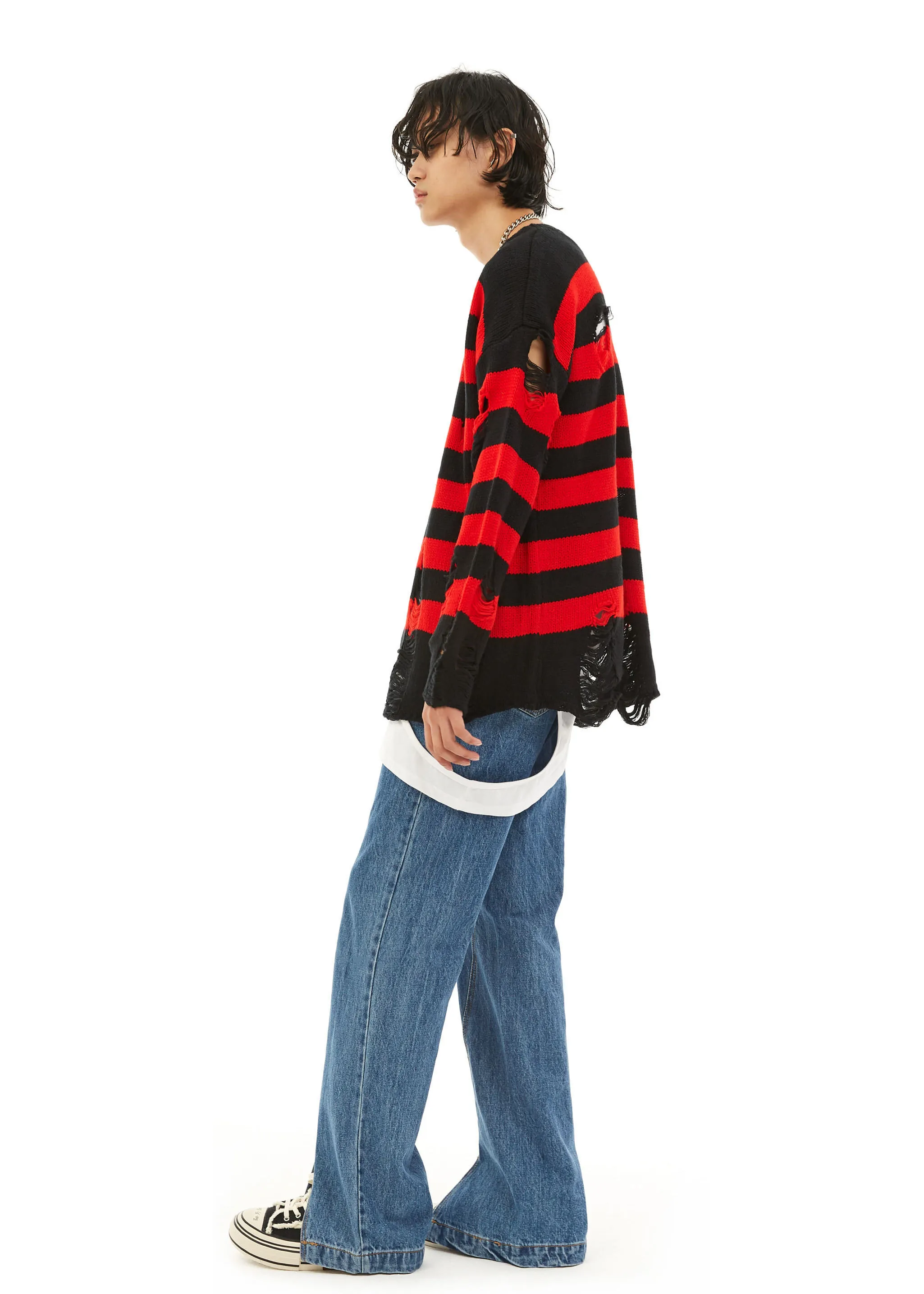 OPEN THE DOOR  |☆OPEN THE DOOR☆ destroyed stripe knit