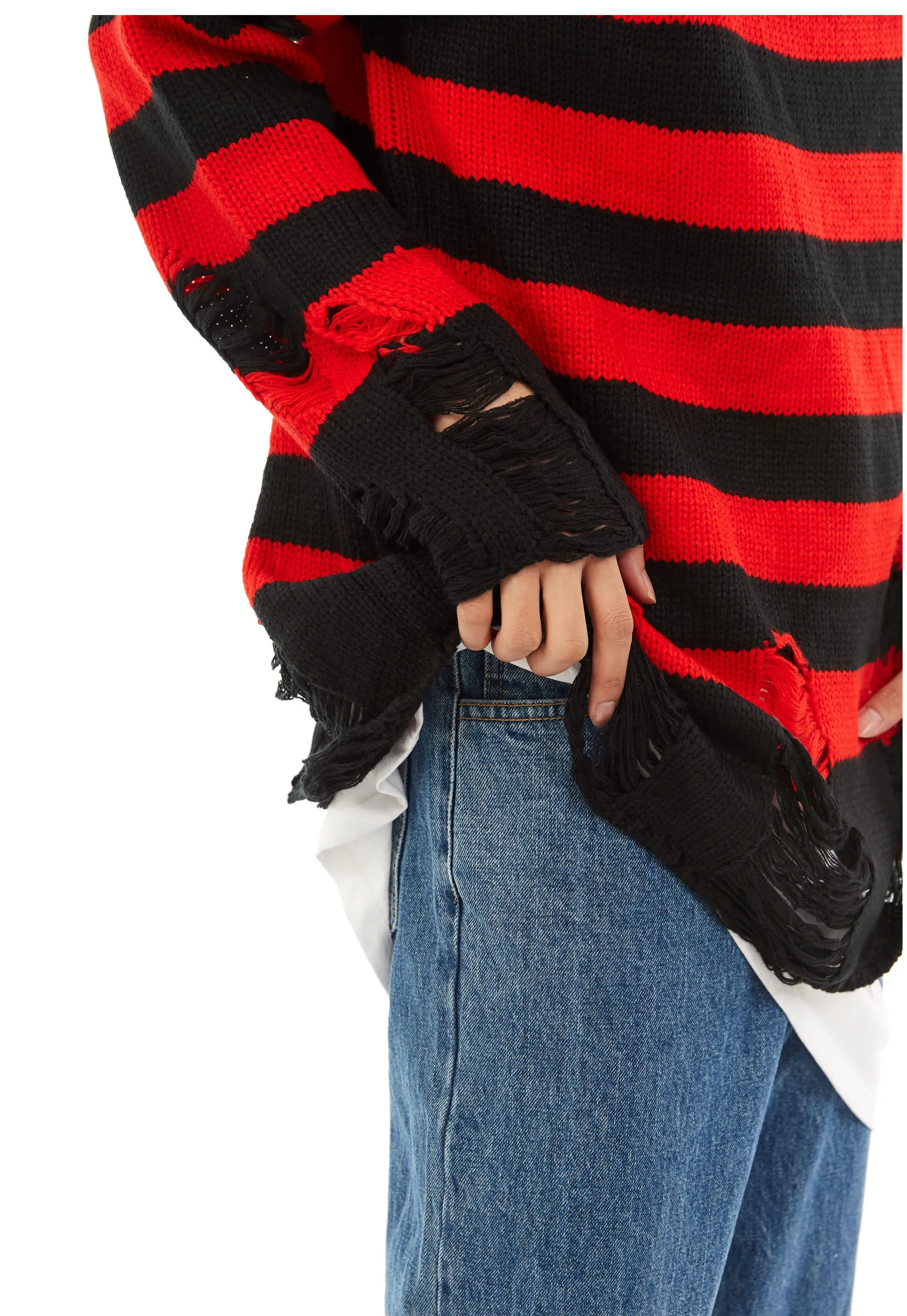 OPEN THE DOOR  |☆OPEN THE DOOR☆ destroyed stripe knit