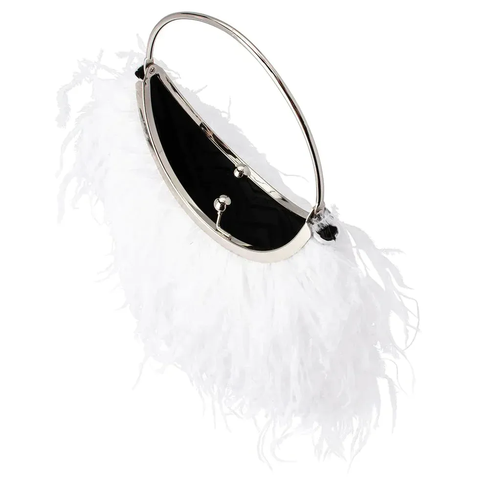 Penny Feathered Framed Bag - White