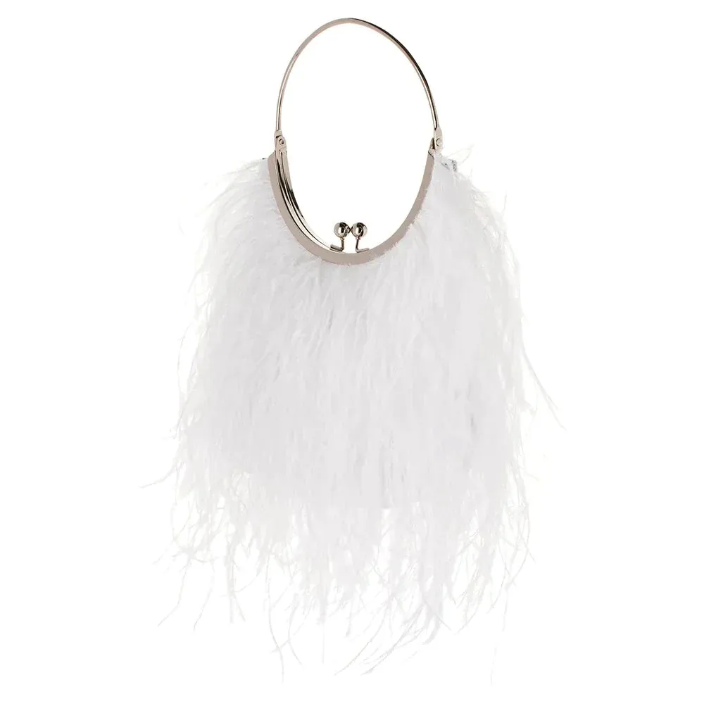 Penny Feathered Framed Bag - White