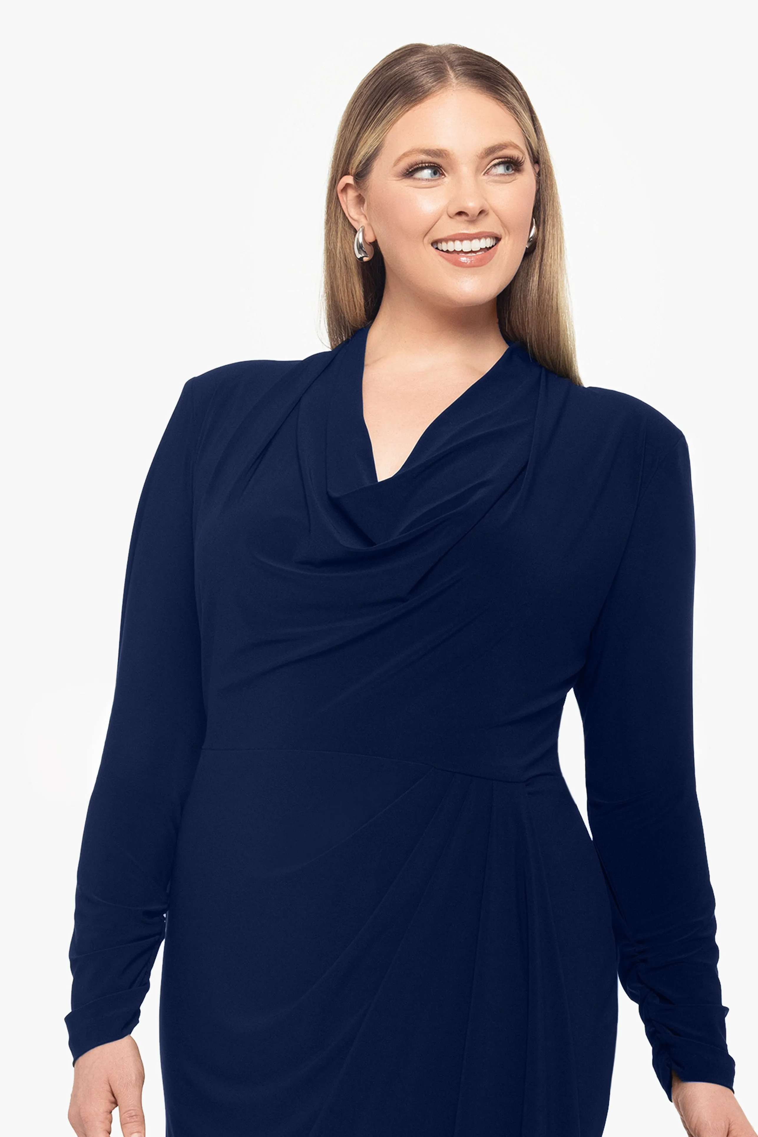 Plus Renee Long Sleeve Jersey Knit V-Neck Dress