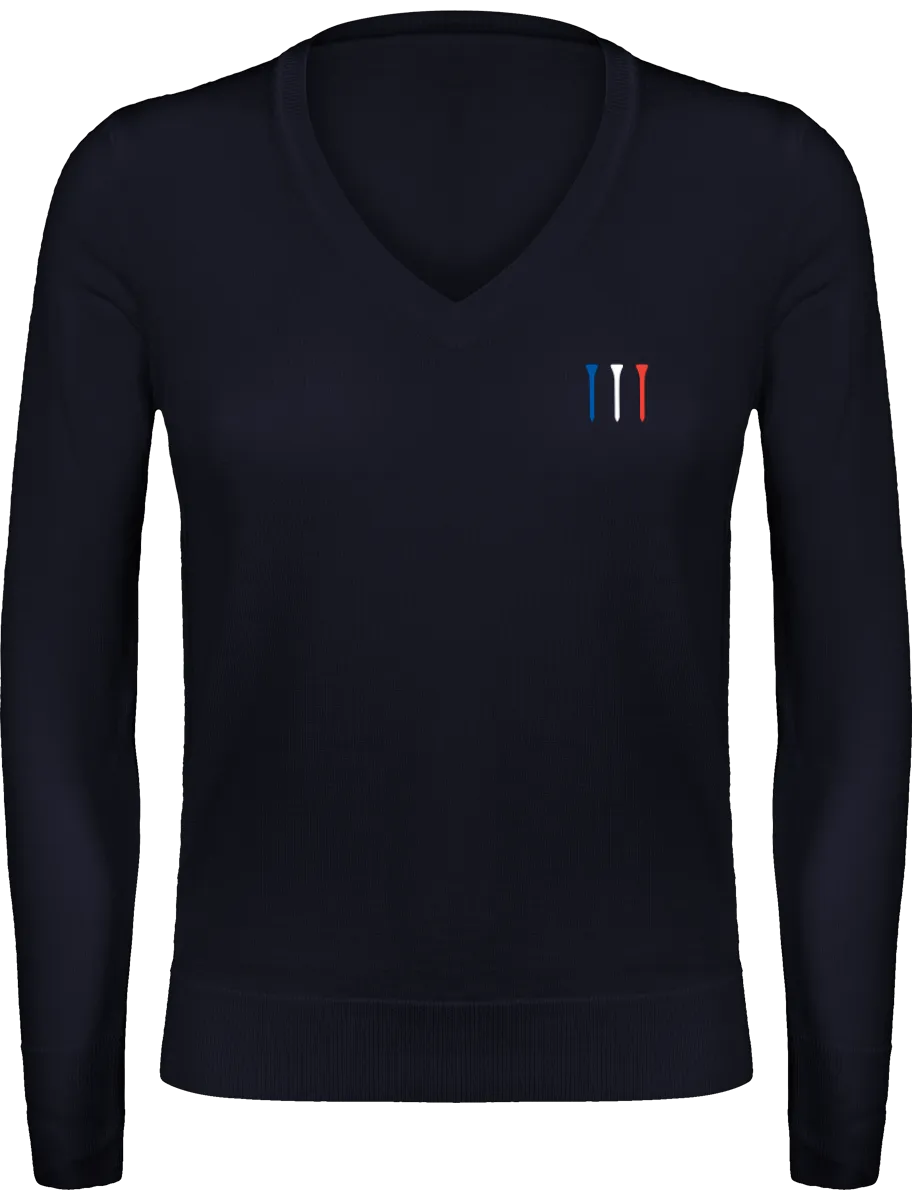 Pull en laine mérinos brodé TEES BLEU BLANC ROUGE femme