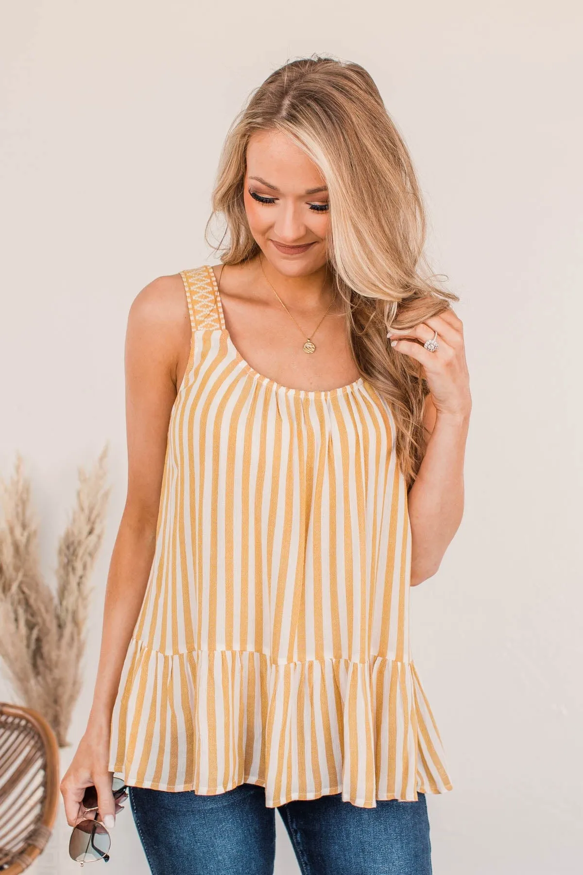 Radiant Drifter Peplum Tank- Goldenrod