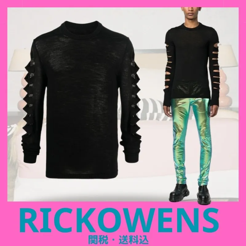 RICK OWENS  |Crew Neck Wool Street Style Long Sleeves Plain Cotton Logo