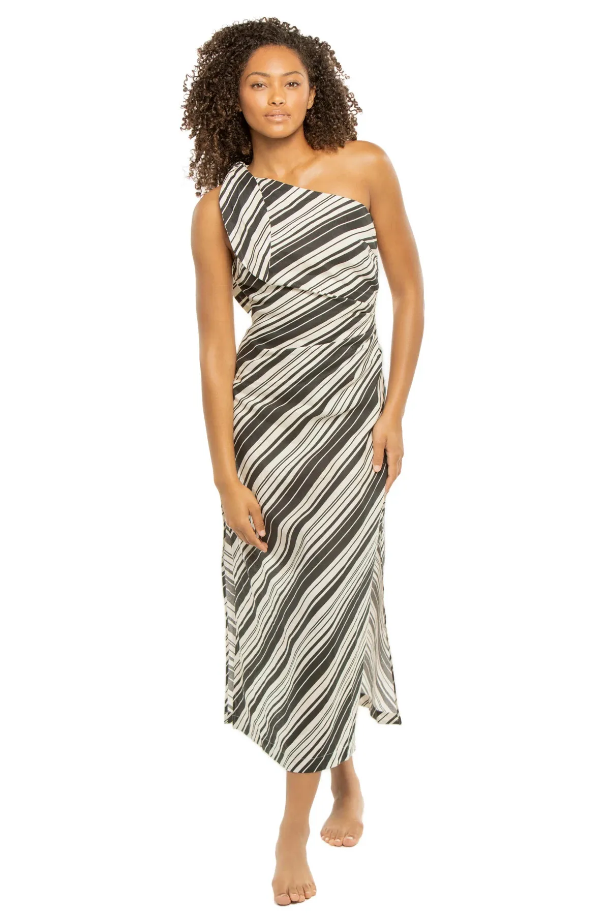 Sara Linen Asymmetrical Midi Dress