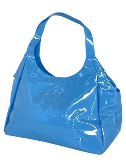 SHOPPING BAG TURCHESE TESSUTO LUCIDO