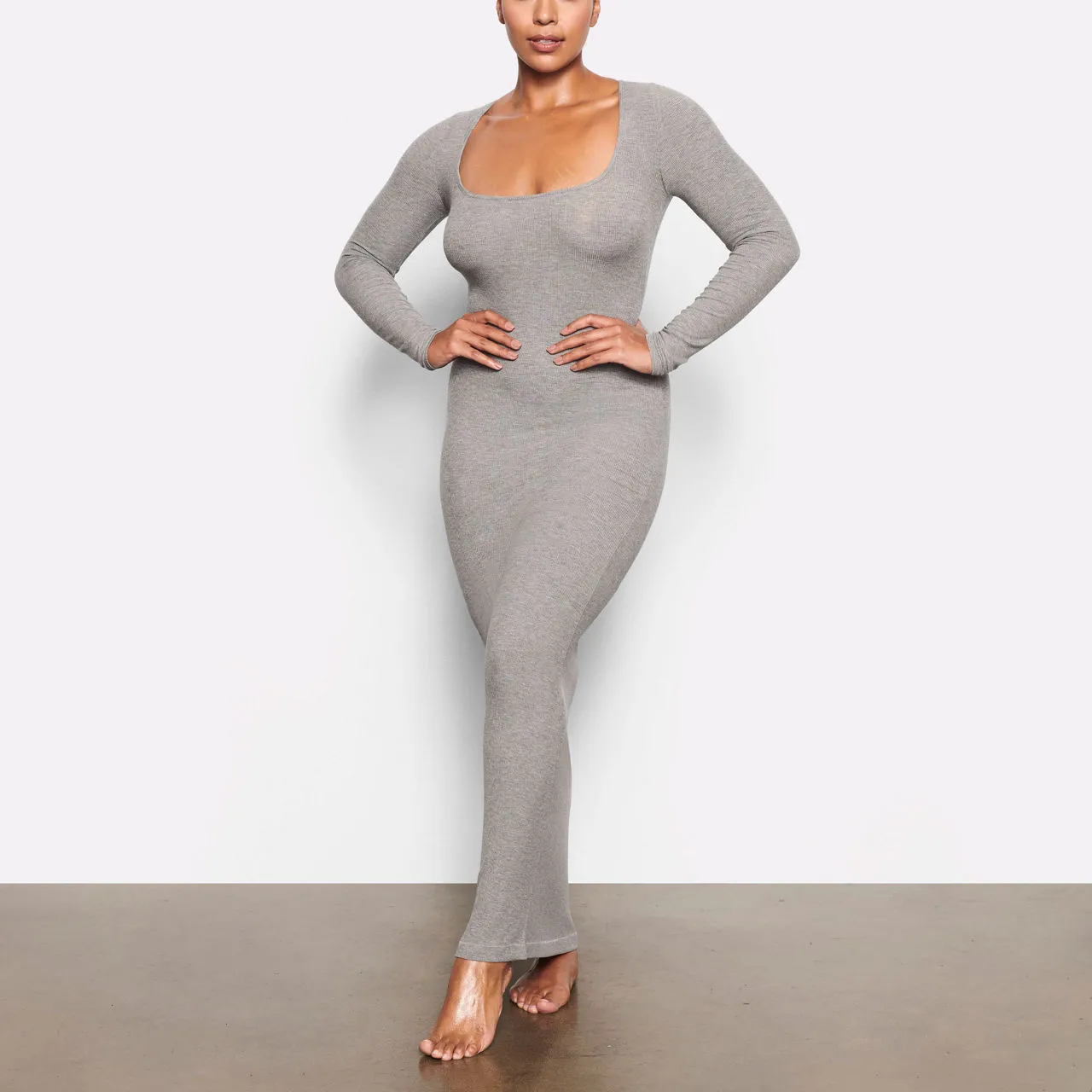 SKIMS SOFT LOUNGE Long Sleeve Dress Heather Grey - Grey