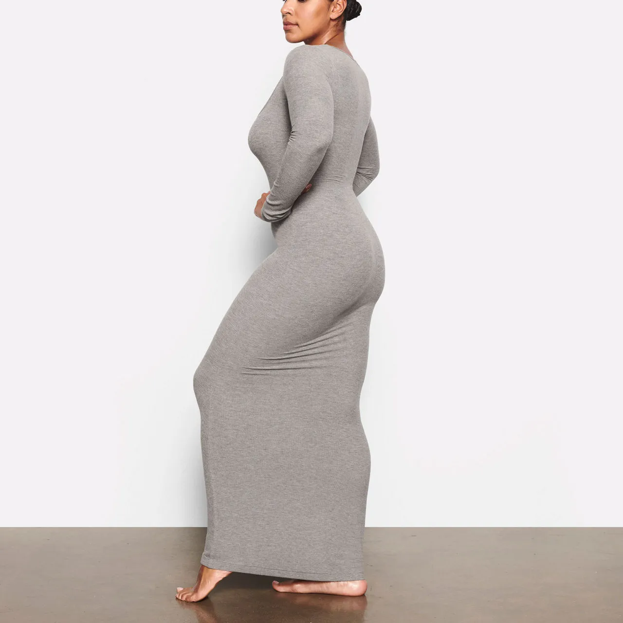 SKIMS SOFT LOUNGE Long Sleeve Dress Heather Grey - Grey