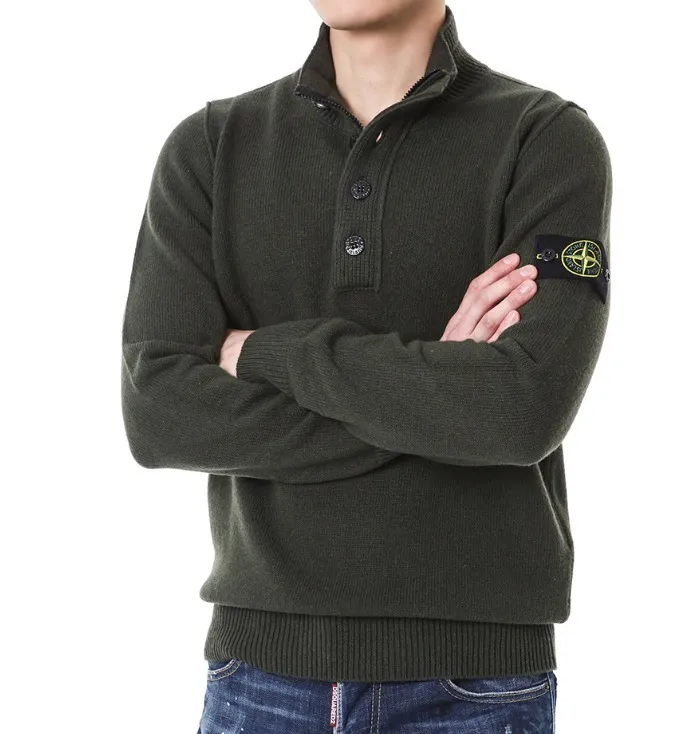 STONE ISLAND  |Wool Street Style Long Sleeves Plain Logo Sweaters