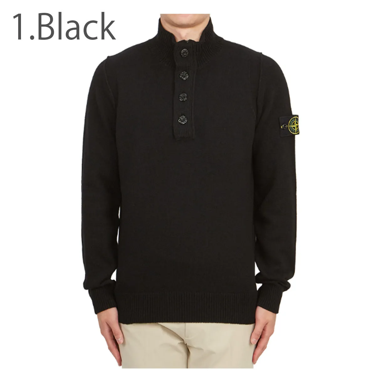 STONE ISLAND  |Wool Street Style Long Sleeves Plain Logo Sweaters