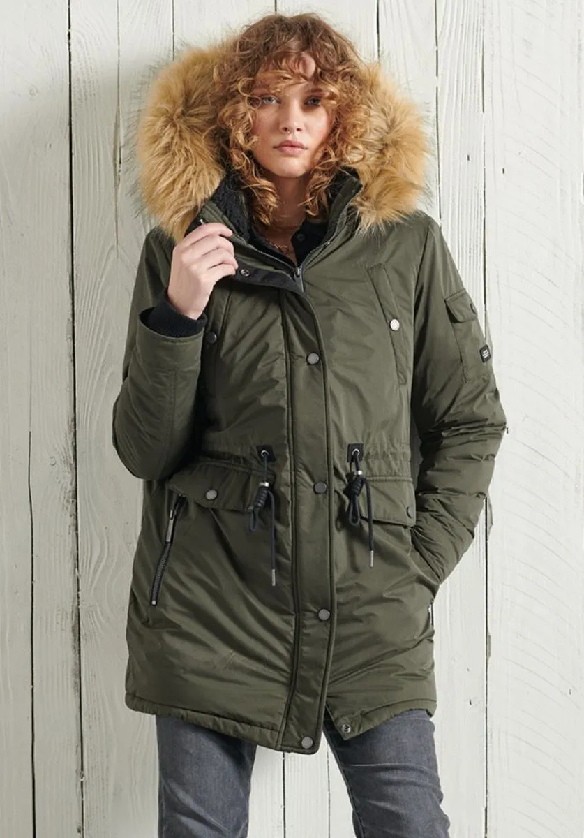 Superdry Womens Nadare Microfibre Parka Jacket Dark Moss