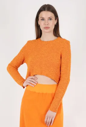 Texture Curved Crop Sweater, Tangelo