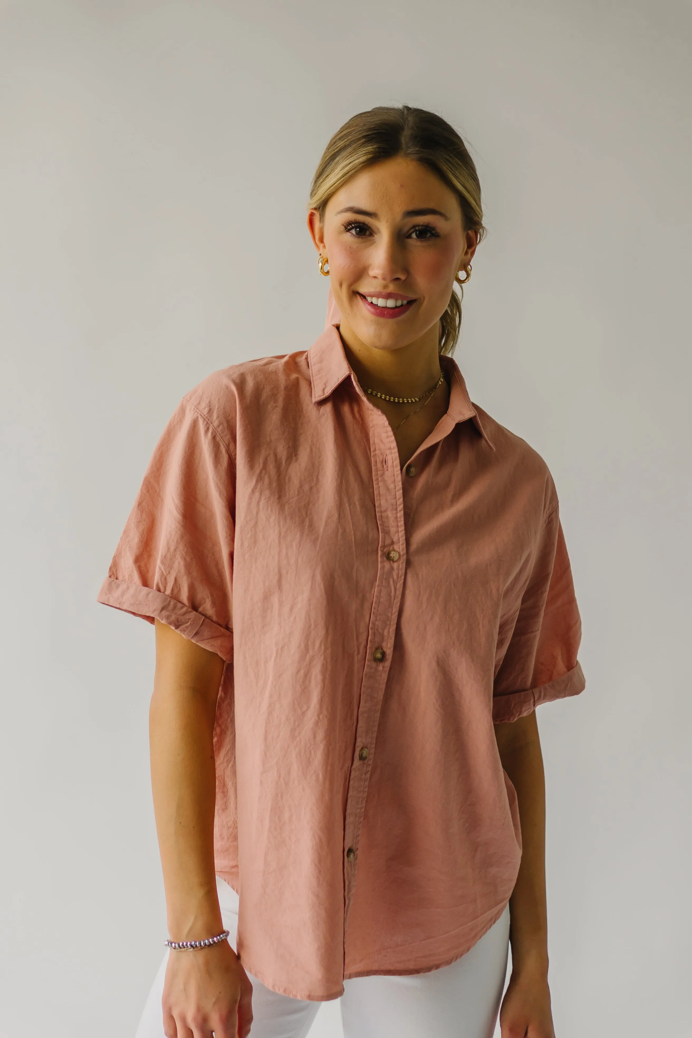 The Rosner Cuff Sleeved Button-Up Blouse in Ginger