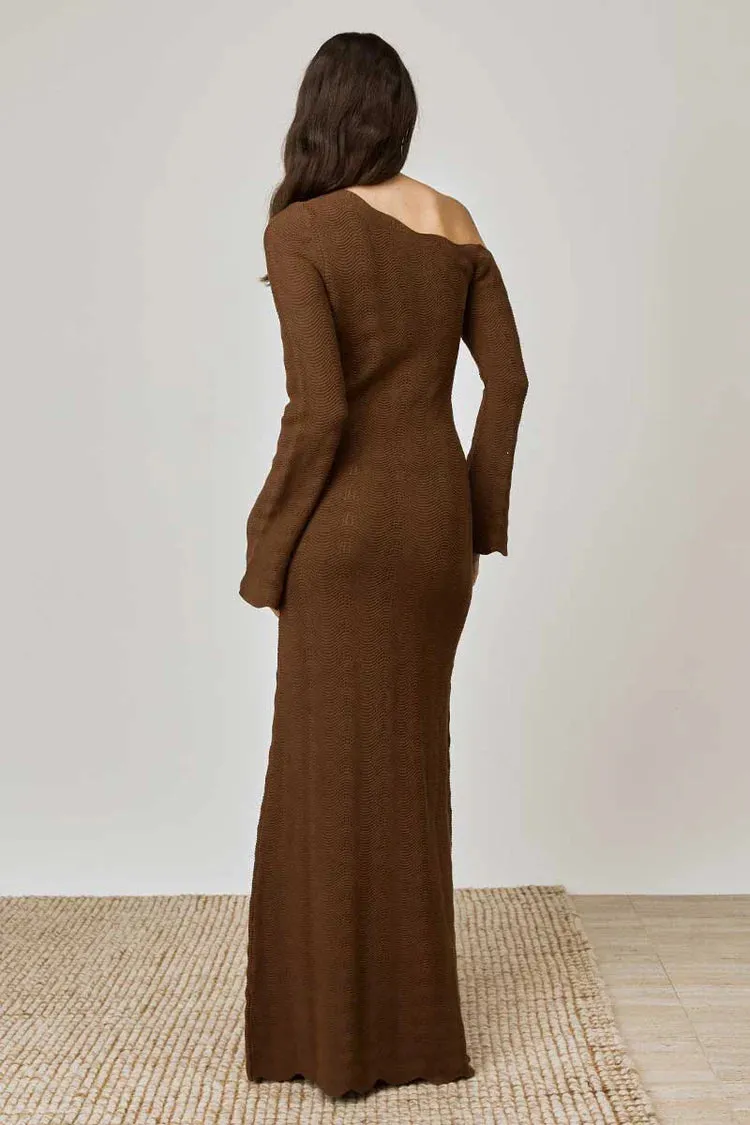 THE WAVES MIDI DRESS  MOCHA