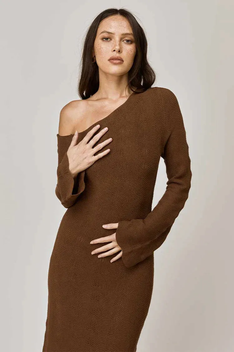 THE WAVES MIDI DRESS  MOCHA