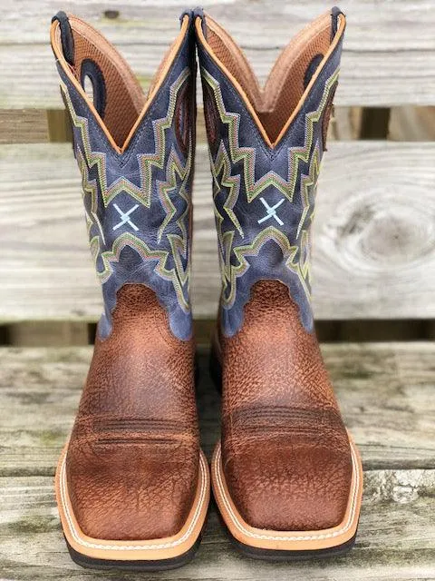 Twisted X Men's Distressed Peanut & Navy Lite Soft Square Toe Western Boots MLCW016