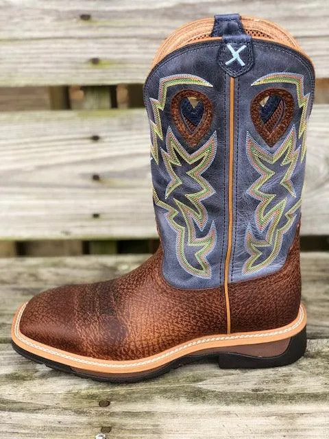 Twisted X Men's Distressed Peanut & Navy Lite Soft Square Toe Western Boots MLCW016